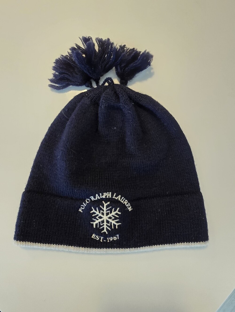 Polo by Ralph Lauren Navy Knit Pom Beanie with Snowflake Detail